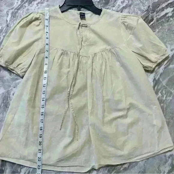 Shein Blouse Women Size S Beige Flutter Sleeve Tassel 100 % cotton - Picture 3 of 6